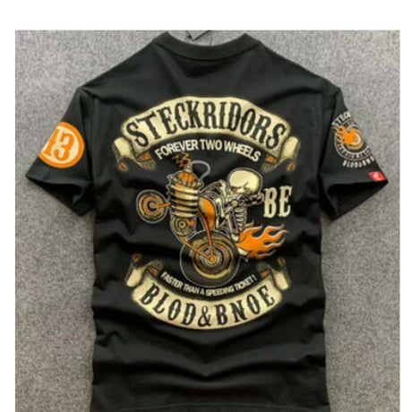 メンズ スカル バイカー コットン Tシャツ［3色展開］
