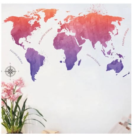 ウォールステッカー 世界地図 赤紫 アート ロゴ お洒落シール DIY キッチン 寝室 リビング 書斎 子供部屋
