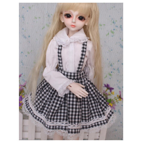 球体関節人形 ドレス チェック柄 白 黒 ドール衣装 服 BJD カスタム