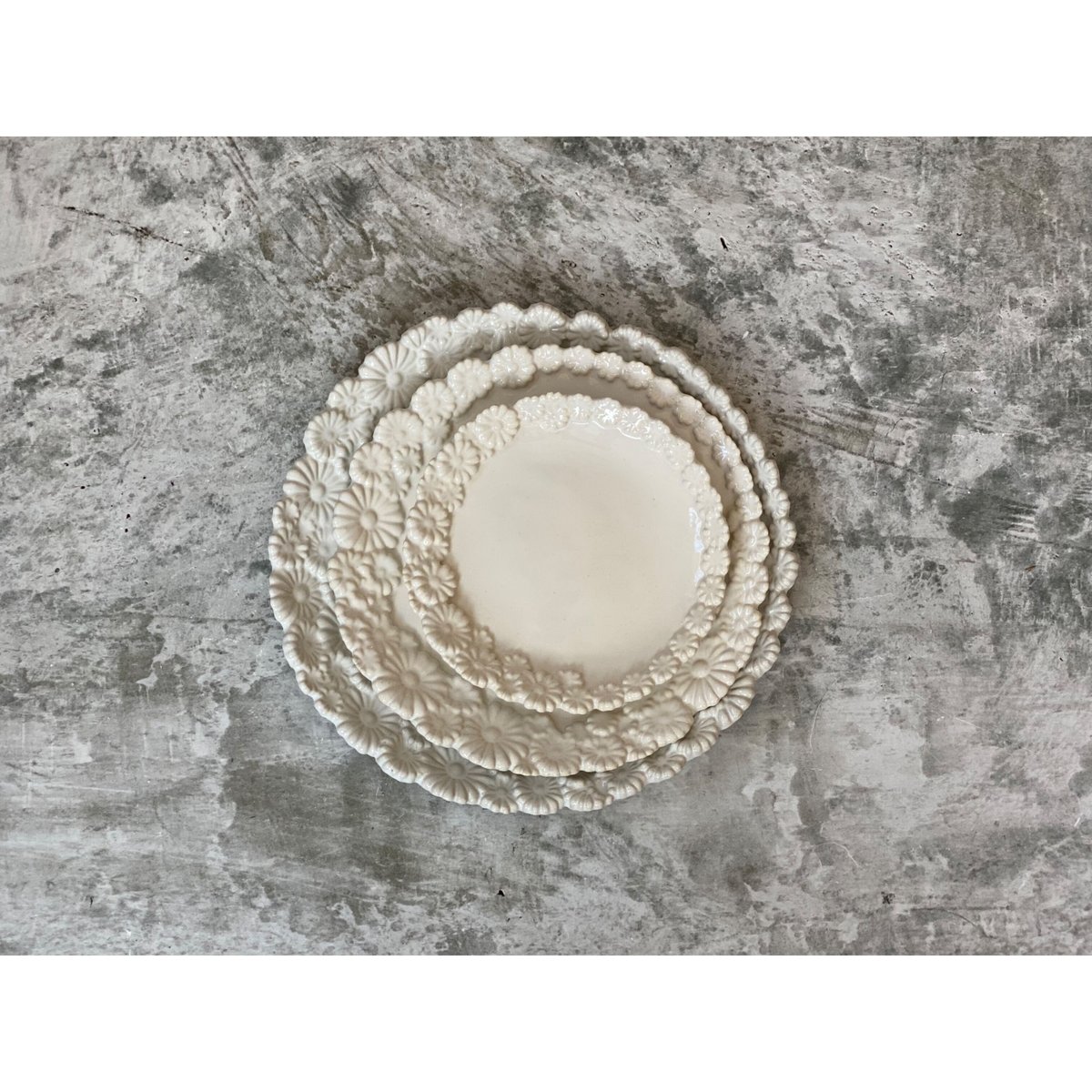 新品未使用 つちのわ 花柄陶器プレートセット（大・小） 花かんむり 作家作品 新品未使用 つちのわ 花柄陶器プレートセット（大・小） 花かん