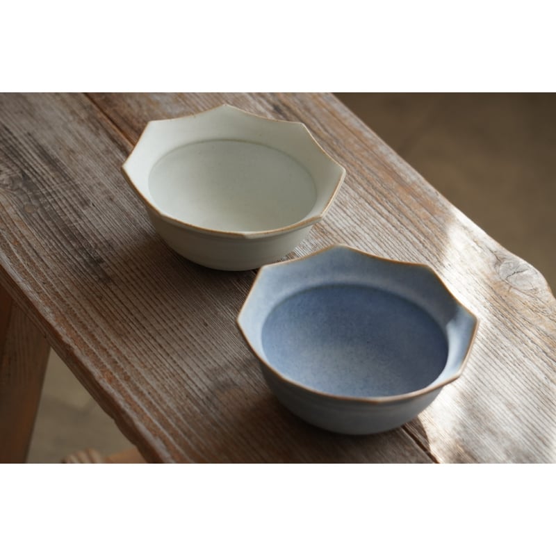 中林範夫】4寸8角リム小鉢 白/青 | Kinilu STORE