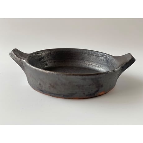 【遠藤素子】グラタン皿 小　粉引／鉄釉