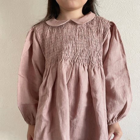 Nellie Quats   Draughts Dress - Dusty Rose Fine Stripe Linen