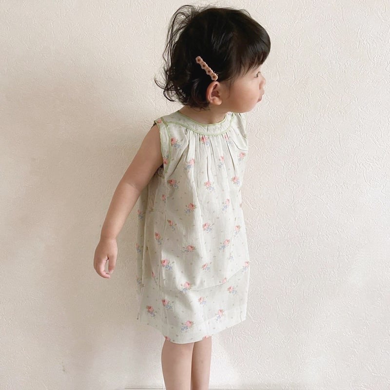 CARAMEL GINGER BABY DRESS - ROSE BOUQUET PRINT