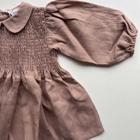 Nellie Quats   Draughts Dress - Dusty Rose Fine Stripe Linen