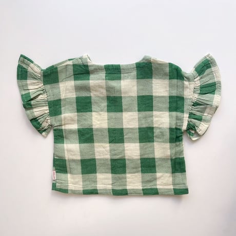 tiny cottons Big check frills shirt  - light cream / pine green
