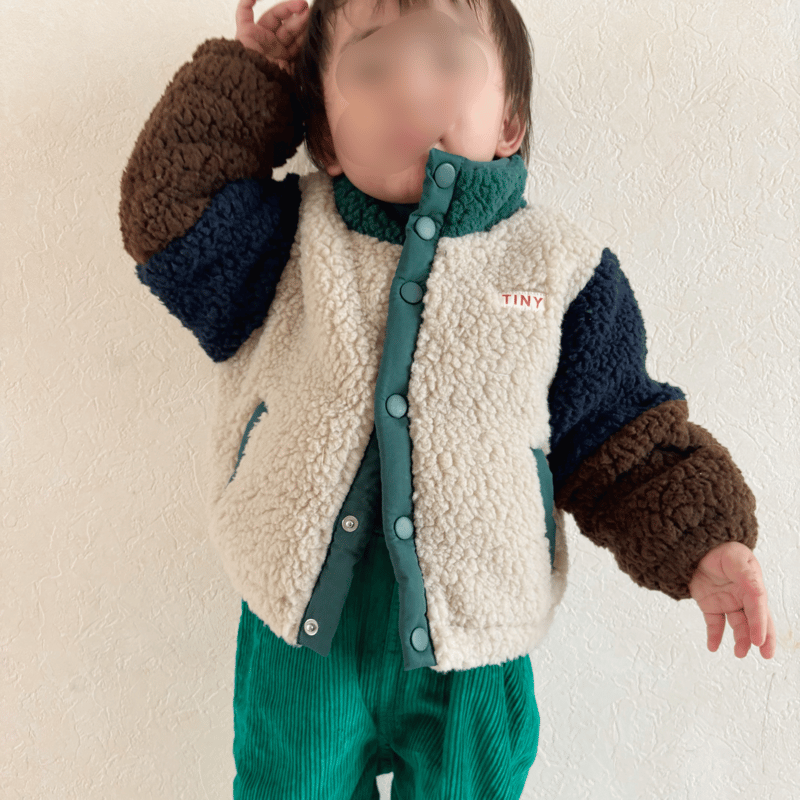tiny cottons COLOR BLOCK POLAR SHERPA JACKET -