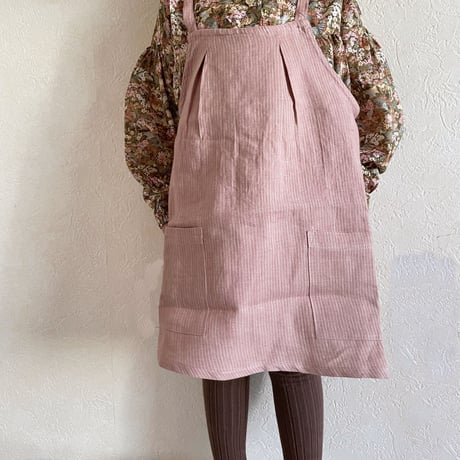 Nellie Quats   Marbles Pinafore - Dusty Rose Fine Stripe Linen
