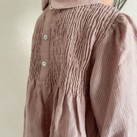 Nellie Quats   Draughts Dress - Dusty Rose Fine Stripe Linen