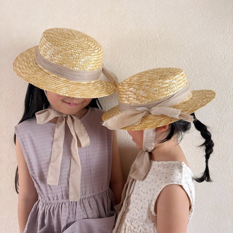FROU FROU リボン付きベージュ麦わら帽子 Mサイズ FROU FROU SPECIAL EDITION BabyStyleLAB & FROU