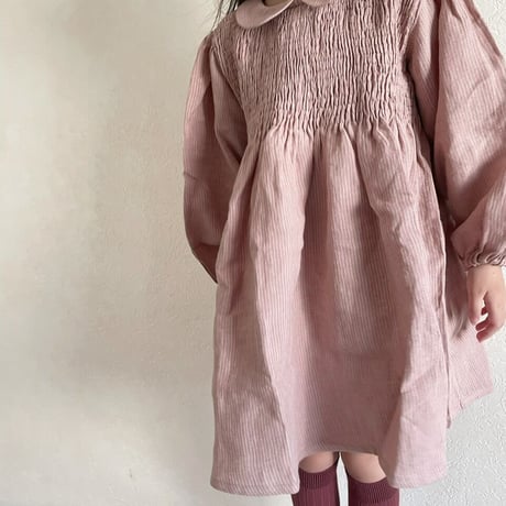 Nellie Quats   Draughts Dress - Dusty Rose Fine Stripe Linen