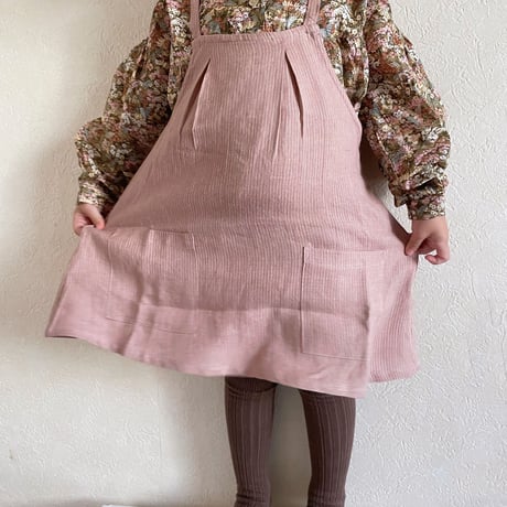 Nellie Quats   Marbles Pinafore - Dusty Rose Fine Stripe Linen