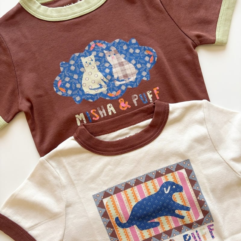 Misha & Puff DOG COLLAGE RIGER TEE - MARZIPAN |