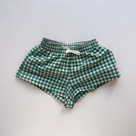 tiny cottons check trunks  - light cream/pine green