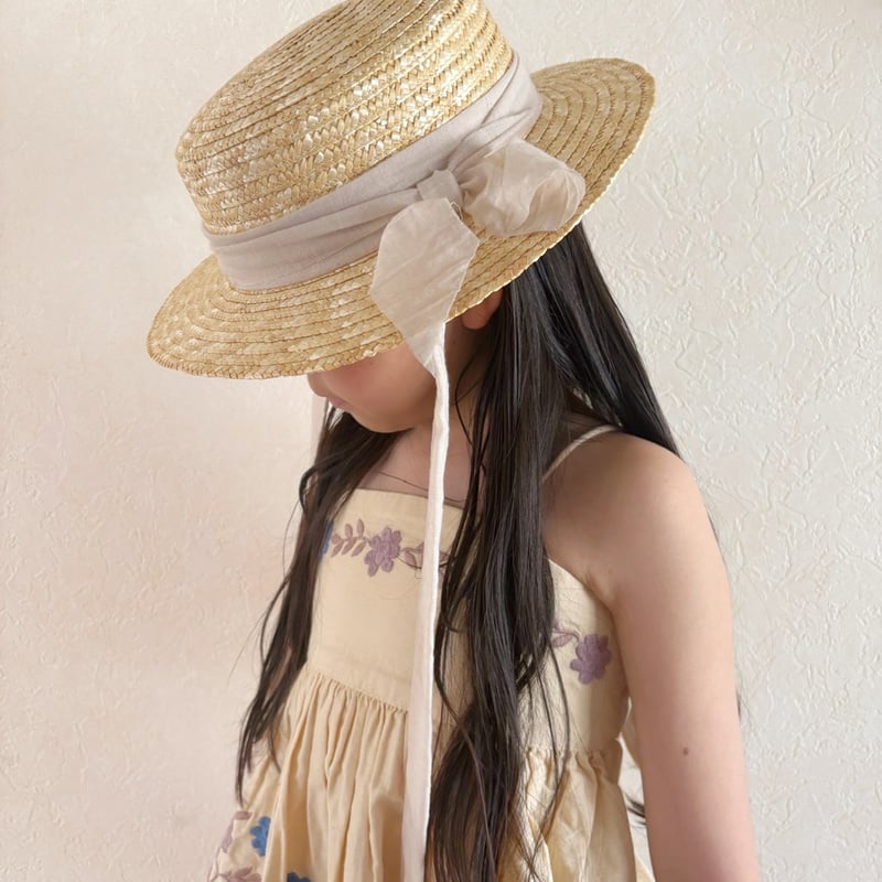 FROU FROU リボン付きベージュ麦わら帽子 Mサイズ FROU FROU SPECIAL EDITION BabyStyleLAB & FROU F