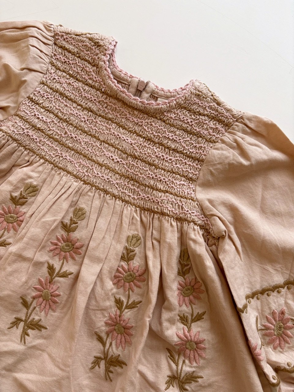 Apolina☆Penny Smock Dress-Pink Beige☆3-5 Cotton woven embroidered dress vintage inspired child. – Apolina