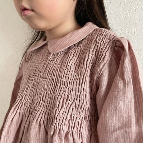 Nellie Quats   Draughts Dress - Dusty Rose Fine Stripe Linen