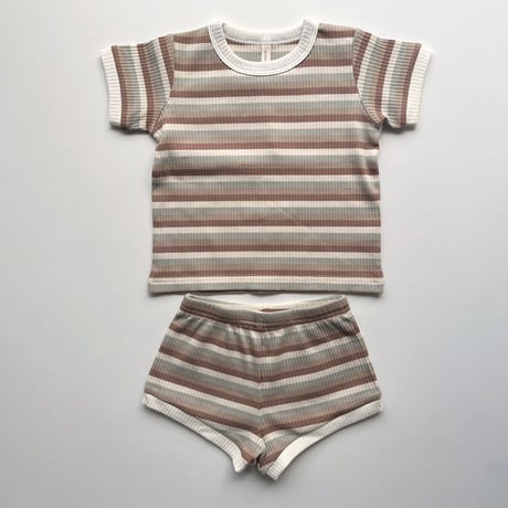 QUINCY MAE　RIBBED SHORTIE SET  - SUMMER STRIPE