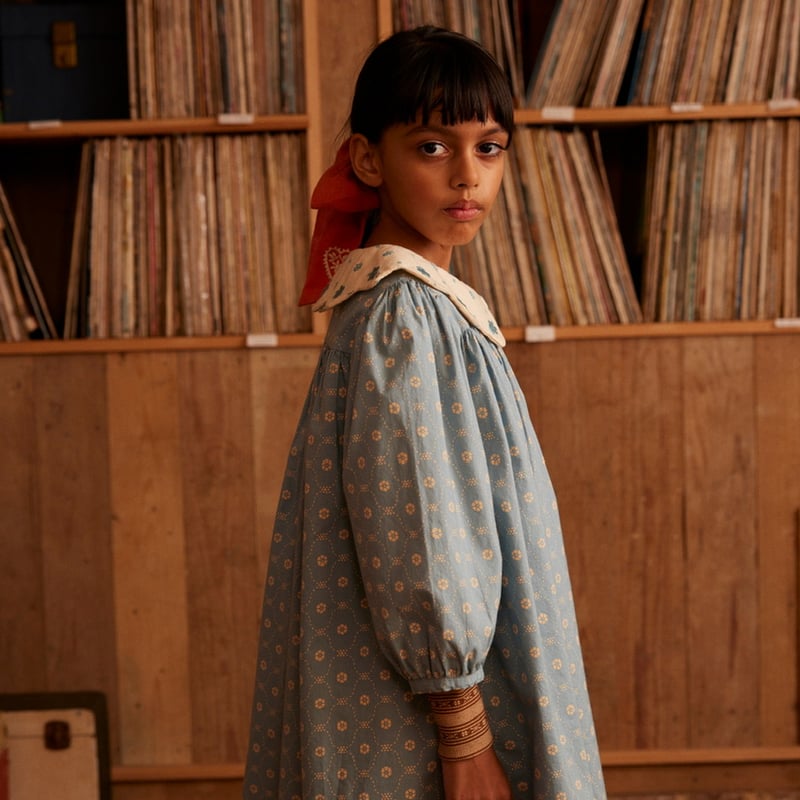 Apolina ESTHER DRESS ワンピース 2-3y Apolina ESTHER DRESS - QUILT CALICO BLUE PEBBL