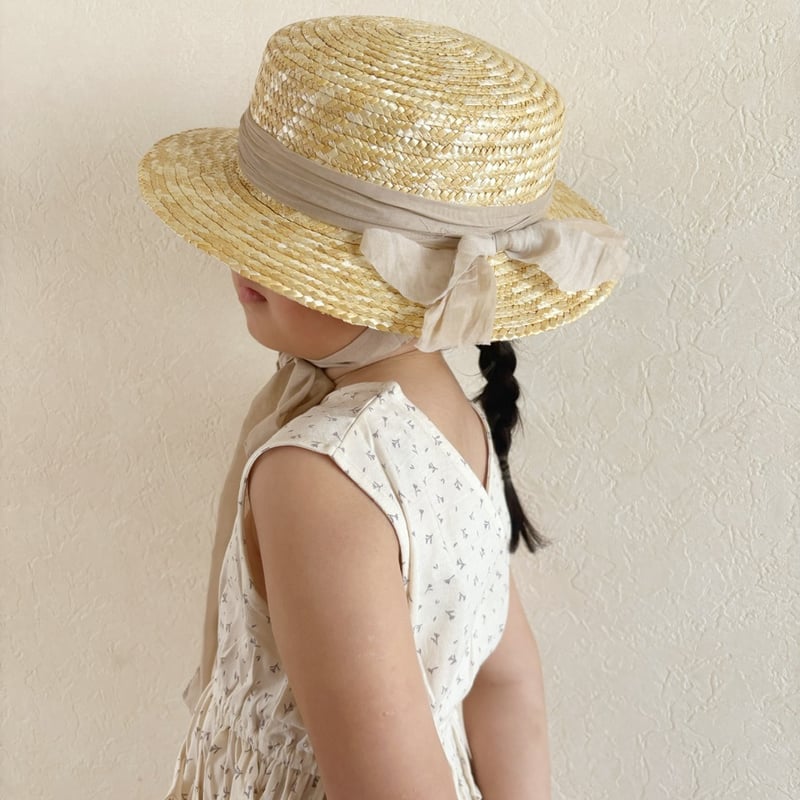 FROU FROU リボン付きベージュ麦わら帽子 Mサイズ FROU FROU SPECIAL EDITION BabyStyleLAB & FROU
