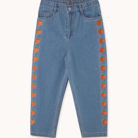 tiny cottons   STRAWBERRIES EMBROIDERED JEANS - light blue denim