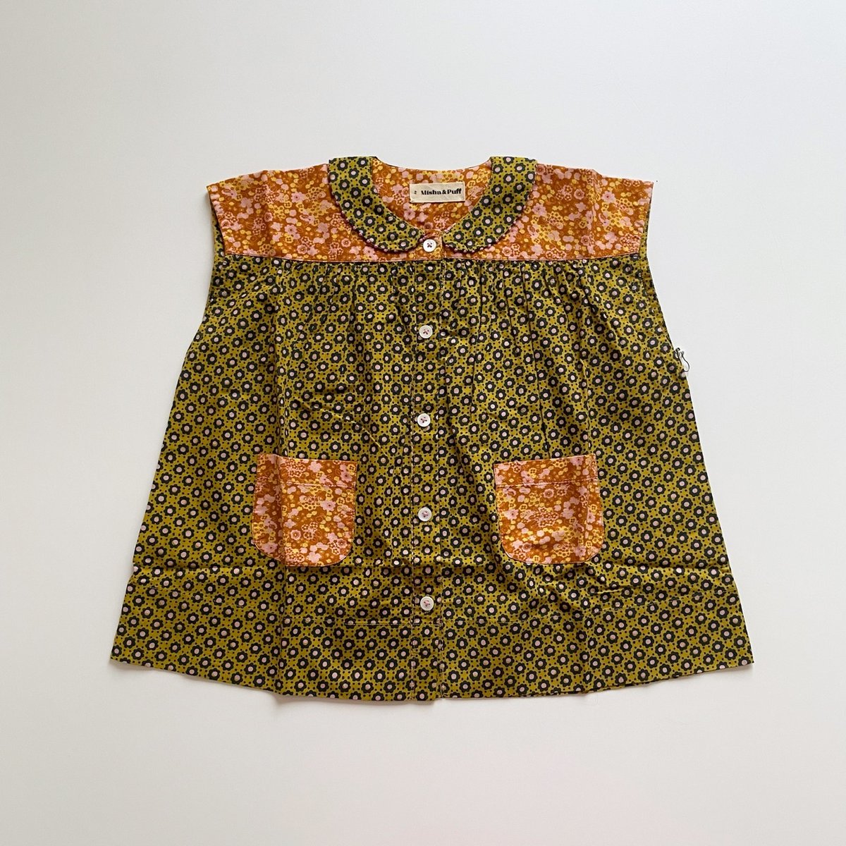 ワンピース Misha and puff Ruffle Tunic 2Y Misha & Puff Nanna Tunic - Pistachio Flower Dot