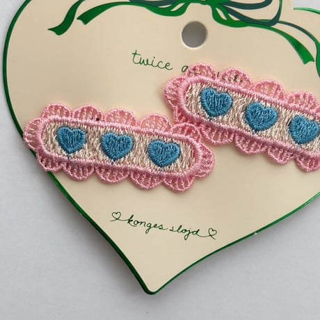 Konges Sløjd 　2 PACK HEART EMBROIDERY HAIR CLIP- BUTTERCREAM