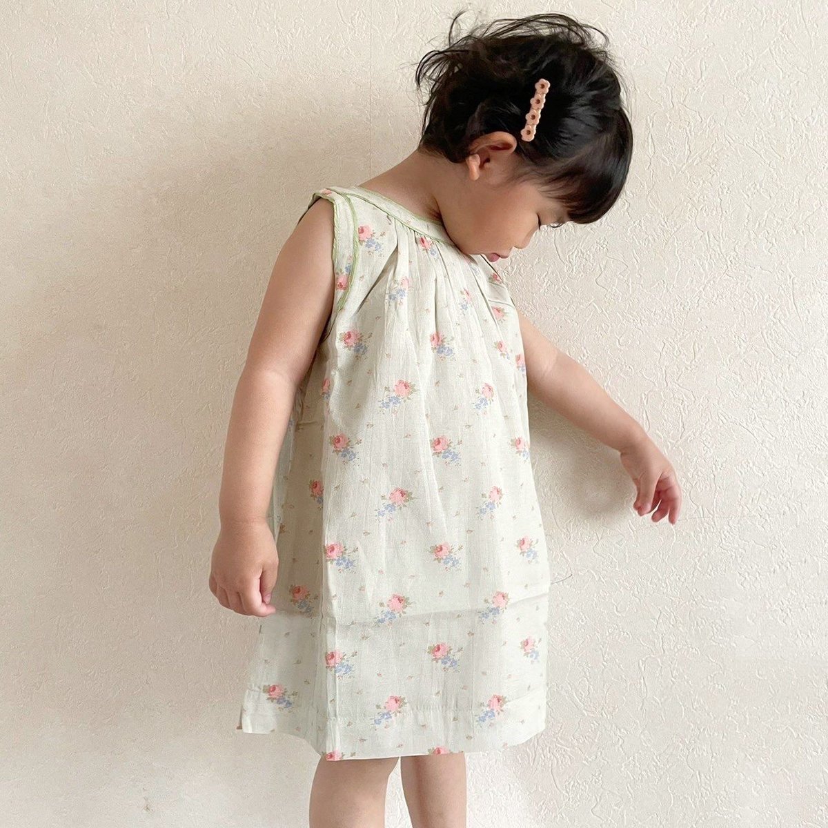 CARAMEL GINGER BABY DRESS - ROSE BOUQUET PRINT