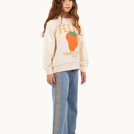 tiny cottons   STRAWBERRIES EMBROIDERED JEANS - light blue denim