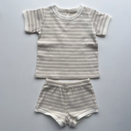 QUINCY MAE　RIBBED SHORTIE SET - SILVER STRIPE