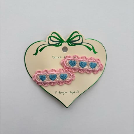 Konges Sløjd 　2 PACK HEART EMBROIDERY HAIR CLIP- BUTTERCREAM