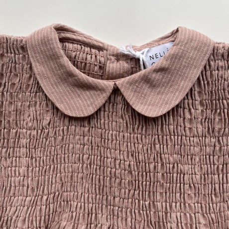 Nellie Quats   Draughts Dress - Dusty Rose Fine Stripe Linen