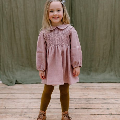Nellie Quats   Draughts Dress - Dusty Rose Fine Stripe Linen