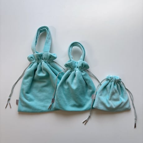 ドローイングバッグ Terry towel アクアブルー　Sサイズ/Miniサイズ/miniminiサイズ