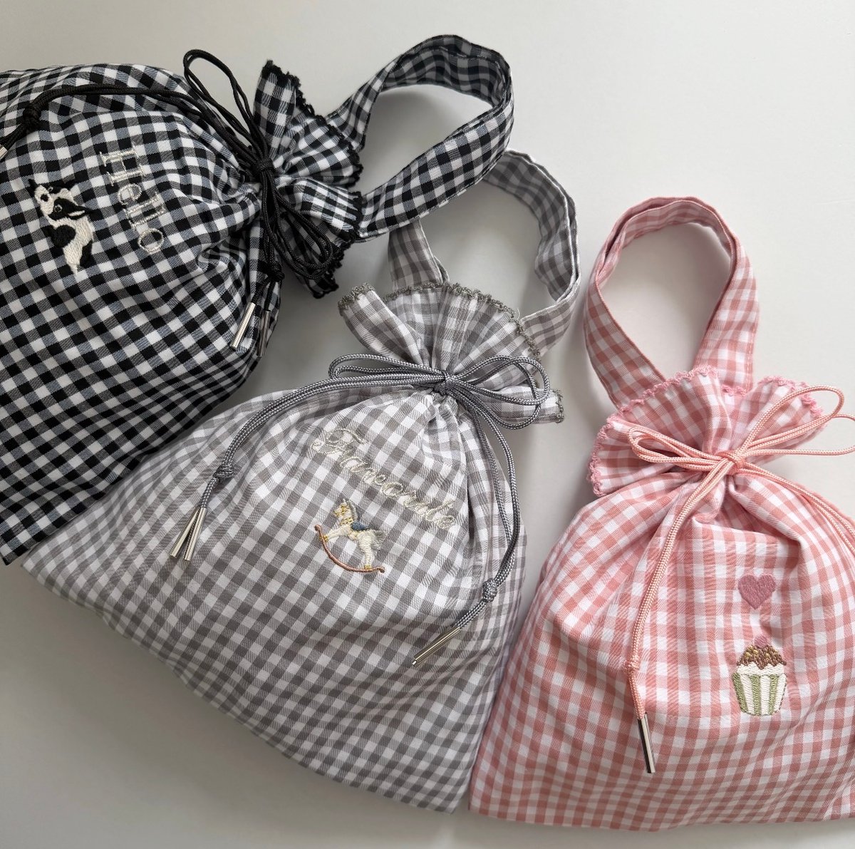 ドローイングバッグ gingham check Mサイズ/Mサイズ(shoulder)/Sサイ