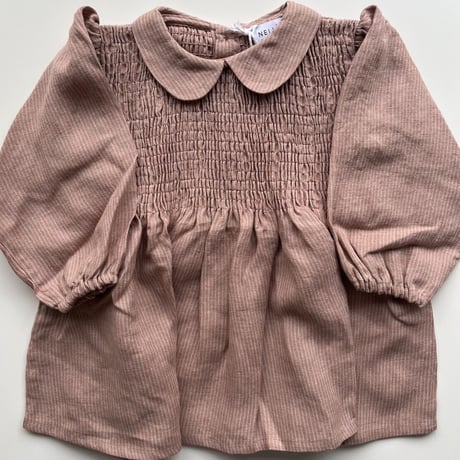 Nellie Quats   Draughts Dress - Dusty Rose Fine Stripe Linen