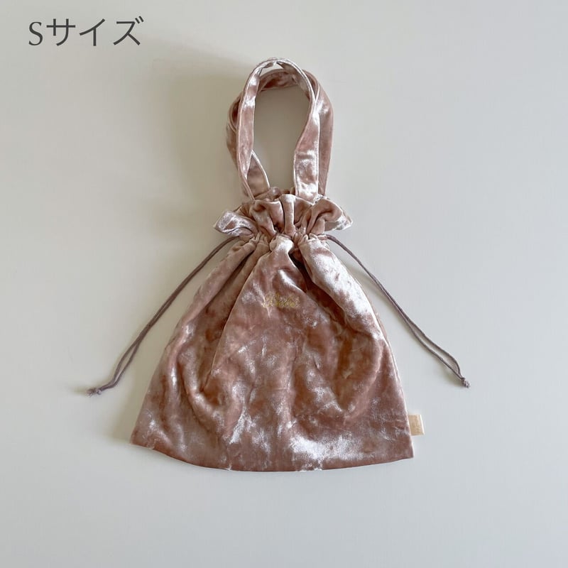 ロラライハリス♡ベビーピンクベロア♡刺繍の丸型絞りバッグs♡ ロラライハリス刺繍 トートバッグ＆ショルダーバッグ