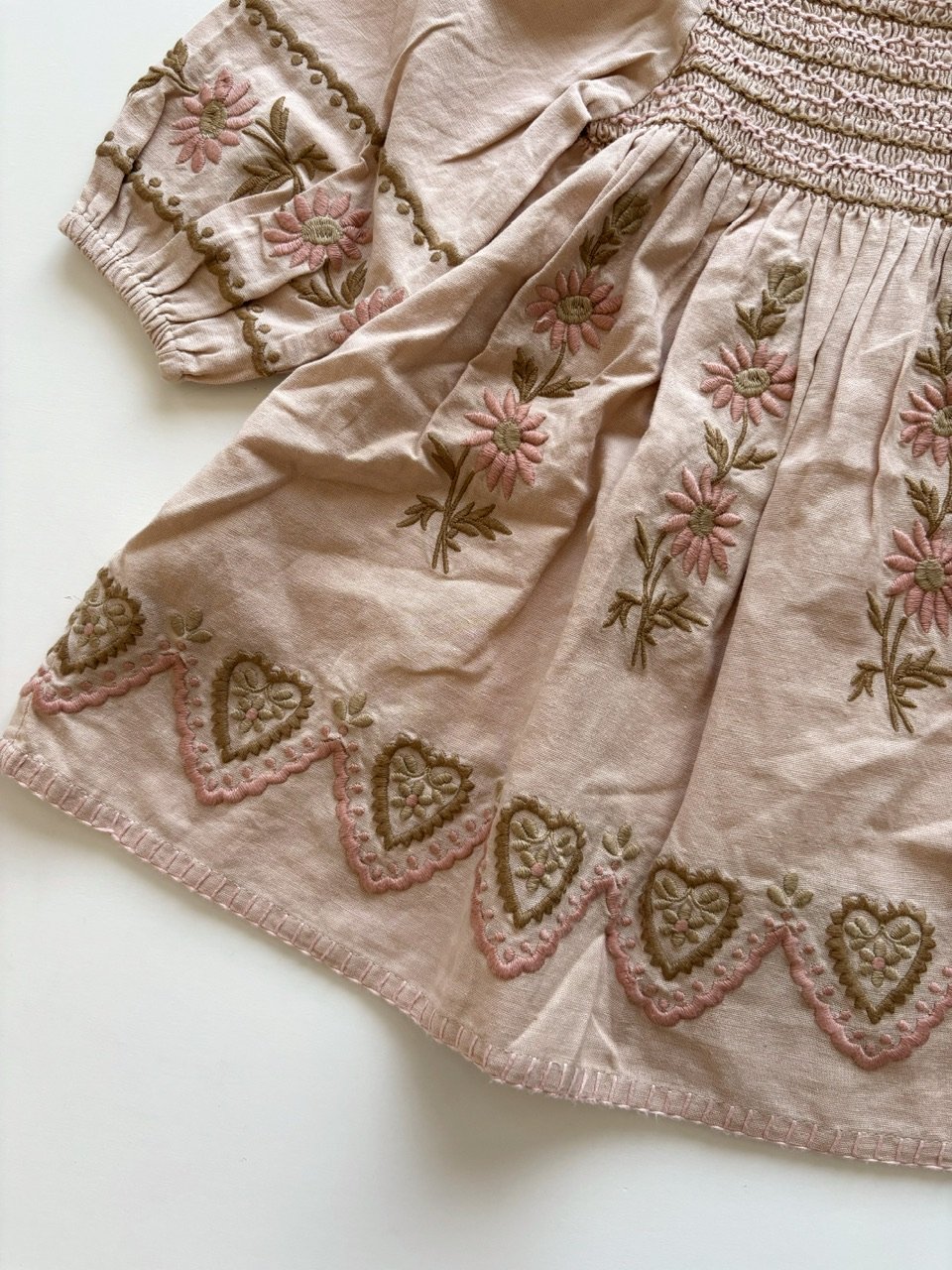 Apolina☆Penny Smock Dress-Pink Beige☆5-7 Cotton woven embroidered dress vintage inspired child. – Apolina