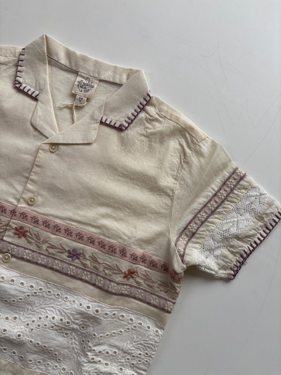 apolina 刺繍 フリンジ シャツ　3-5y Apolina DONNY RIBBONS SHIRT - CREAM | Baby Sty
