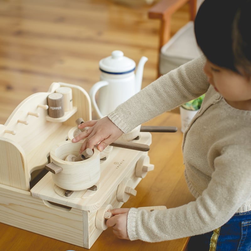 クッキングセット（ミニキッチン＋ままごと冷蔵庫＋食材セット） | 木