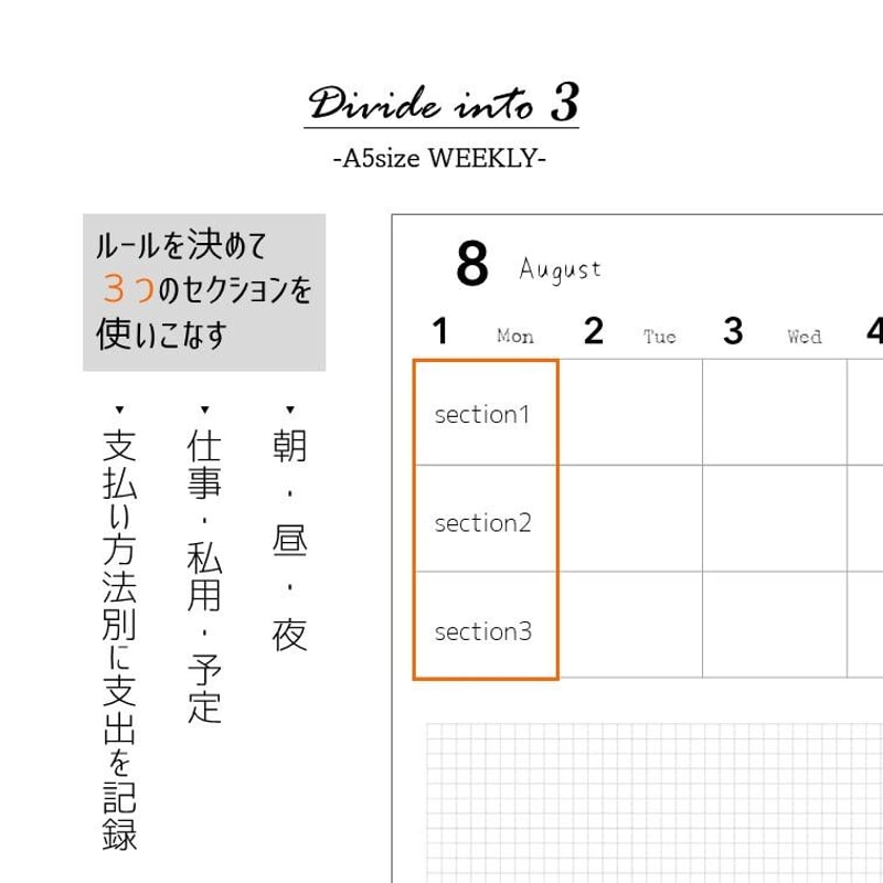 A5】3分割Weekly | Aristobook.