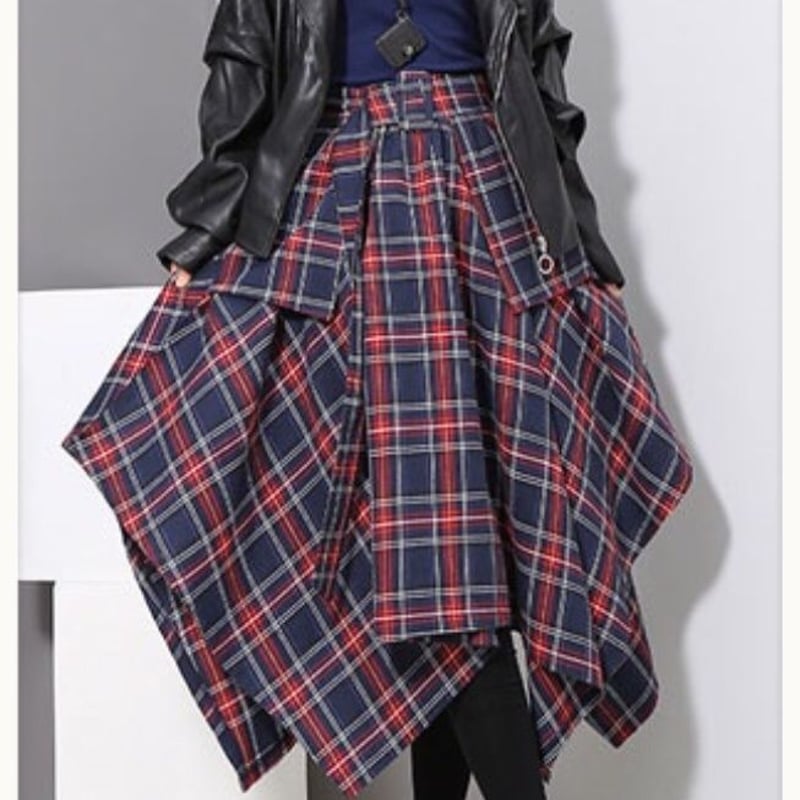 オシャレ♡モード♡トレンド♡ チェック柄 変形デザインスカート