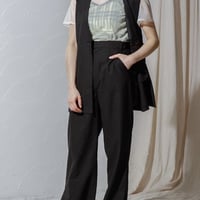 麻見えワイドパンツ　BLACK