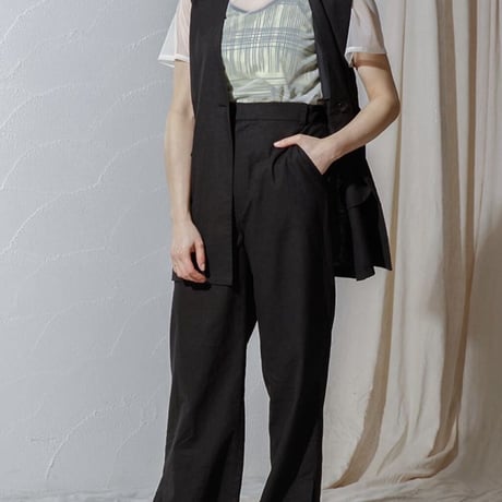 麻見えワイドパンツ　BLACK