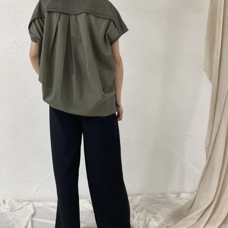 麻見えワイドパンツ　BLACK