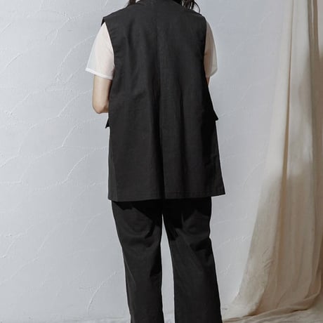 麻見えワイドパンツ　BLACK