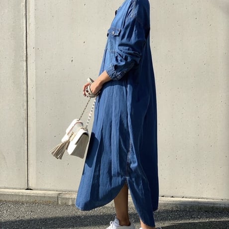 ダンガリーデニムシャツワンピース