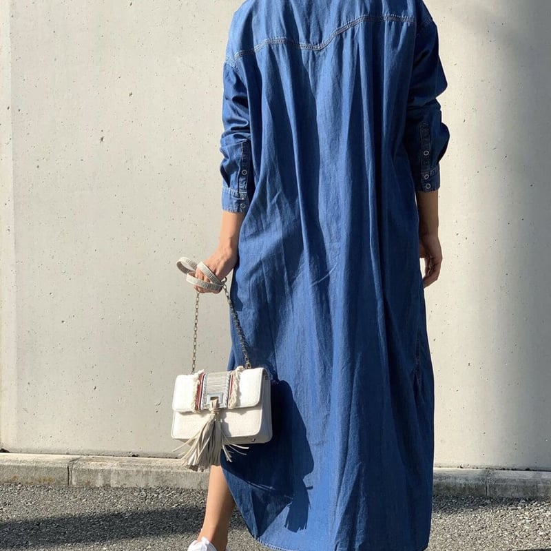 デニムダンガリー シャツコート ワンピース130 DANTON｜ボタンダウンシャツワンピース DENIM DUNGAREE B.D