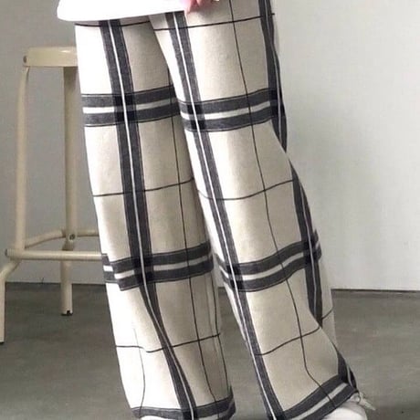 チェックニットパンツ