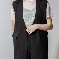 麻混ノーカラージレ　BLACK